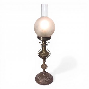 Schiffs-Tischlampe Bronze mit Kardanaufhängung, 1-flg. E27, max 25W, Glasschirm mattiert kugelförmig Petrostil Ø12, H48