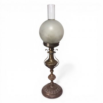 Schiffs-Tischlampe Bronze mit Kardanaufhängung, 1-flg. E27, max 25W, Glasschirm mattiert kugelförmig Petrostil Ø12, H48