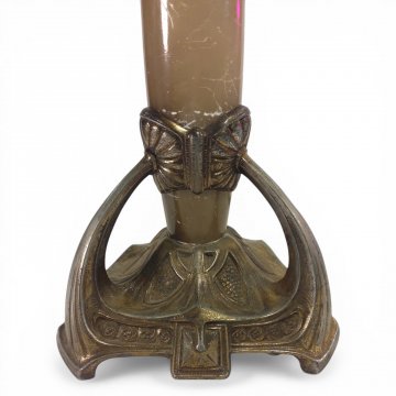 Petroltischlampe, Marmorsäule m. 3-eckigem Bronzefuß , Glasaufsatz extra!!, E27 SK1