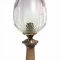 Petroltischlampe, Marmorsäule m. 3-eckigem Bronzefuß , Glasaufsatz extra!!, E27 SK1