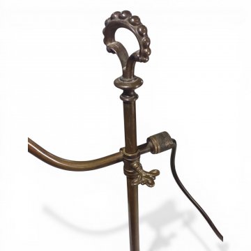 Tischlampe, JHW, Messing, Ausleger höhenverstellbar, Mattglasschirm 6-eckig, Verzierungen geätzt, 1-flg. E14, max. 60W, H57