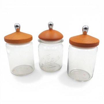 Glasbehälter Kirschholzdeckel Chromknopf H. 21cm