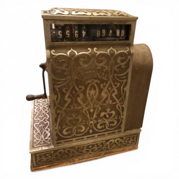 Registrierkasse NATIONAL, NUR DEKO, Messingguß reich verziert, mechanisch, seitlich Handkurbel, 50kg