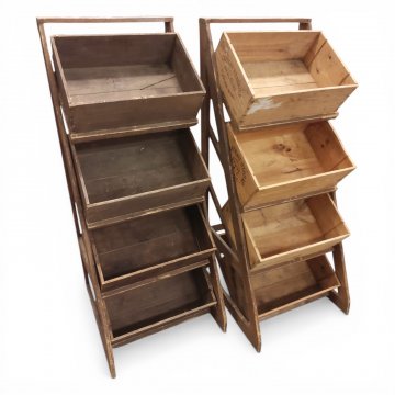 Verkaufsständer, Holz braun, für Markt oder Laden, bestückt mit 4 Weinkisten