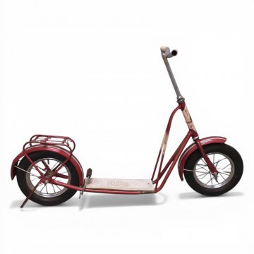 Tretroller BAUER, Metall rot, Tritt beige, L120