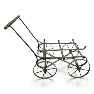 Transportwagen, Metall grün, H45xB62xL84, Speichenräder, Holzgriff