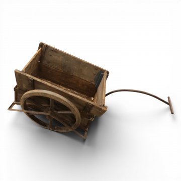 Bollerwagen, Holz braun, Seiten geschlossen, Gußeisenspeichen, Vollgummireifen, Eisendeichsel gebogen, GL165