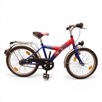 Fahrrad, FISCHER, Kinderfahrrad, 20 Zoll, 3-Gang, Rahmen rot/blau, Schutzbleche silber, SCHALTUNG DEFEKT,!!! PEDALE SIND NUR GESTECKT!!!!