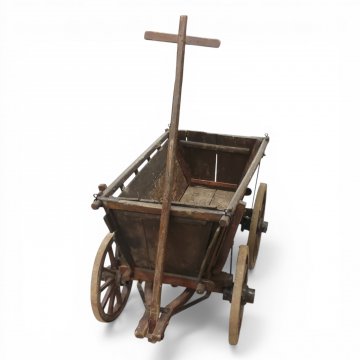 Bollerwagen, Holz dkl.braun, Speichenräder, Deichsel, L/H/B 110x70x70