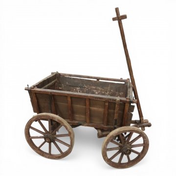 Bollerwagen, Holz dkl.braun, Speichenräder, Deichsel, L/H/B 110x70x70