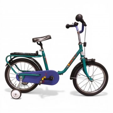 Kinderfahrrad, PUCKY, 16 Zoll, Rahmen grün, Lenker u. Kettenschutz Lila, wahlweise mit Stützrädern