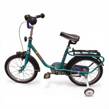 Kinderfahrrad, PUCKY, 16 Zoll, Rahmen grün, Lenker u. Kettenschutz Lila, wahlweise mit Stützrädern