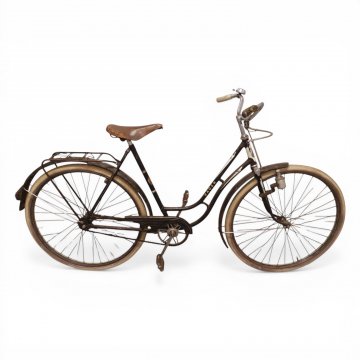 Fahrrad, BAUER, Damenrad, Rahmen u. Felgen schwarz mit Zierstreifen, Werkzeugtasche, Speichennetz, Ledersattel,Emblem 