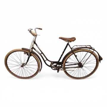 Fahrrad, BAUER, Damenrad, Rahmen u. Felgen schwarz mit Zierstreifen, Werkzeugtasche, Speichennetz, Ledersattel,Emblem 