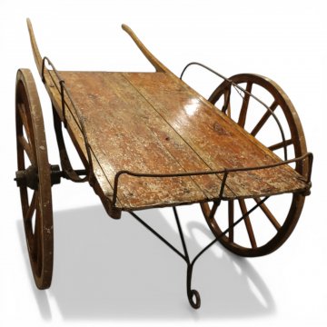 Marktkarre, Holz braun(Klarlack), 2 Räder(eisenbeschlagen, abnehmbar)), 2 Schiebegriffe, Ladefläche 62x110, H/B/T 80x185x95