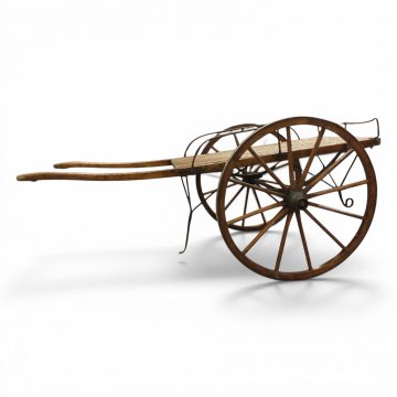 Marktkarre, Holz braun(Klarlack), 2 Räder(eisenbeschlagen, abnehmbar)), 2 Schiebegriffe, Ladefläche 62x110, H/B/T 80x185x95