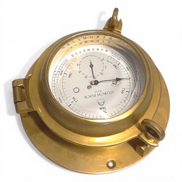 Barometer "Gorch Fock" Messing, Ø 15,5cm, Bullaugenoptik, maritim