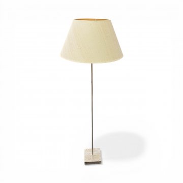 Stehlampe, Holzfuß eckig, weiße Maserung, Alusäule, 1x E27