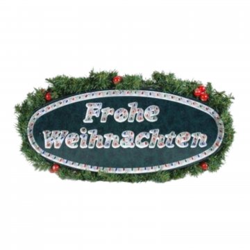 Leuchtschild, oval, Plastik, "Frohe Weihnachten", Tannengrün, 60x30cm