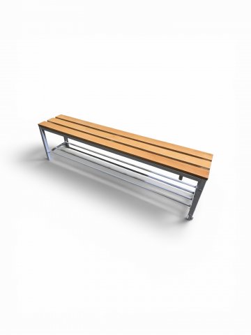 Turnhallenbank, Metallgestell, weiss, Lattensitz Buche, 150x43x30cm.