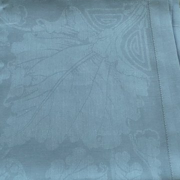 Tischdecke 255x175 Leinen, taubenblau/grau/petrol, Ornamente, Hohlsaum, Vossberg, Tafeltuch