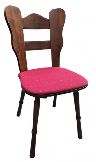 Lokalstuhl dkl. ,gedrehte Füße mit Sitzpolster rot gemustert