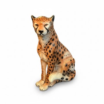 Figur, Gepard sitzend, Keramik, braun-beige/schwarze Punkte, rechte Pfote angeklebt