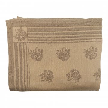 Tischdecke 125x164cm, Baumwolle, braun/beige, Jacquard mit Rosenblüten, rundum Rahmen
