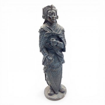 Figur SAMURAI KRIEGER jap., Keramik blau,  2 Fächer in den Händen, H24