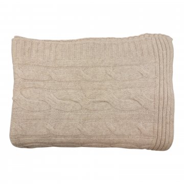 Strickdecke 135x180, beige/weiß meliert, gestrickt mit Zopfmuster, Wolle