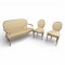 Sofa Louis XVI heller Damast, offene Armlehnen, Gestell weiss/gold, 2-sitzig, +1kl. KISSEN 140x58x90cm, 01/87, 05/101