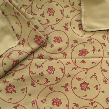 Garnitur 135x200 ELVIRA curry, durchgehende rotbraune Blumenranken   + Kissen 80x80, Rückseite curry, uni