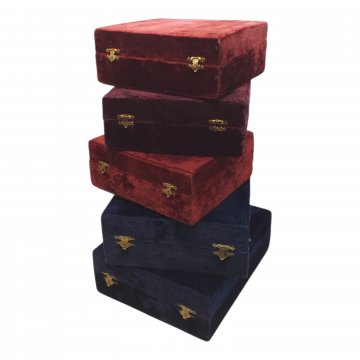 Schmuckkästchen / Schatulle, Samtbezug in blau/rot, mit Satin ausgekleidet, antik