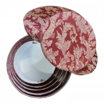 Hutschachtel 5 in 1, Pappe mit Stoff bezogen, rot/creme, Kordel