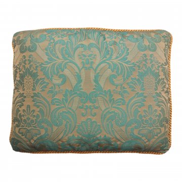 Kissen 40x50, türkis/beige, florales Barock Muster, rundum Kordel in Gold, Jaquard Seide