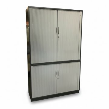 Schrank, Bürorollladenschrank, 2- teilig, Korpus anthrazit, 2 Querrolladen grau, 1 Einlegeboden 