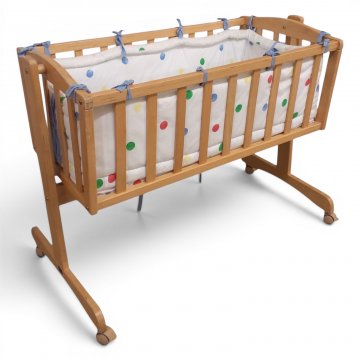 Kinderwiege, Holz hell, gestäbt, Himmel, komplett bestückt, 2-beinig, 4-füßig, L105