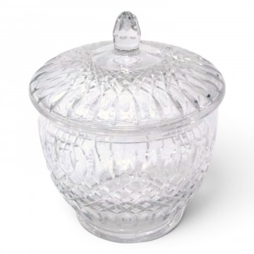 Bowleschüssel Glas, Rauten-, Löffelschliff, Deckel mit Schliff, Knauf Ananasform, H27