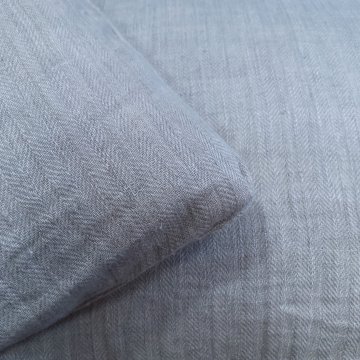 Kissen 30x50 Leinen uni silbergrau, feine Fischgrätstrukturstreifen, Keder ( Federinlett)