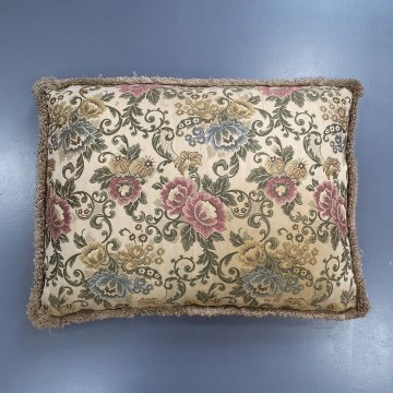 Kissen 55x45 Gobelin, creme, florales Muster, grün, altrosa, blau, beige, Schlaufenborte