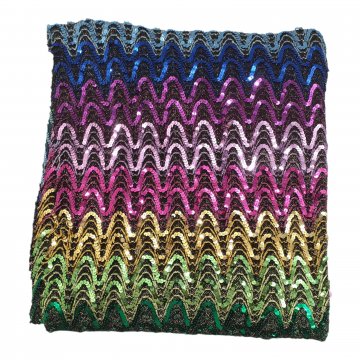 Dekostoff H135xB250, multicolor,Paillettenbestickt, wellenförmige Querstreifen in blau,lila,pink,grün