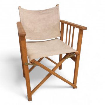 Regiestuhl, Eiche natur, Sitz und Rücken Leinenbespannung beige, klappbar