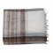 Wolldecke/Plaid, 145x170cm, wollweiß/braun/grau kariert mit Fransen