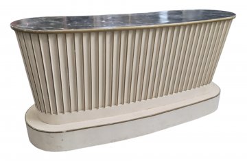 Tresen NY, oval, Holz creme/gold, Platte schwarz marmoriert, 200x60cm, h 100cm, ca. 70kg