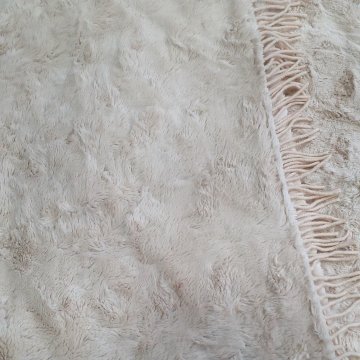 Plaid 130x180 Lammfell creme, Fransen, Futter Kaschmir/Wolle,  