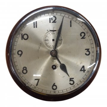 Wanduhr Holz rund ø20cm, Blechziffernblatt, schwarze Ziffern, Glas-Klappdeckel