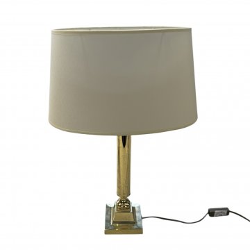 Tischlampe, Messing, runde Säule, viereckiger Sockel, 40 cm hoch