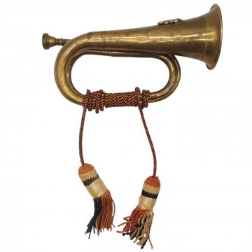 Jagdhorn Messing Antik mit schwarz rot gold Kordel, L: 27 cm