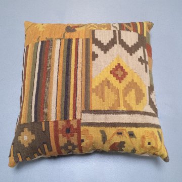 Bodenkissen 90x90 Kelim, Patchworkoptik, multicolor safrangelb braun kupfer, Sitzkissen, Kissen