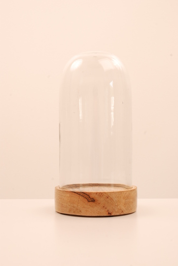 Glasglosche auf Holzsockel, natur, H:24cm ø11cm PTMD